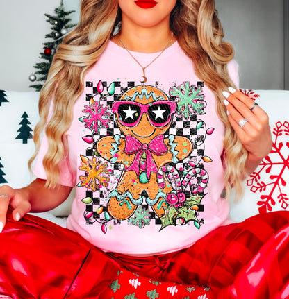DTF Transfer Cool Gingerbread Man – Retro Sunglasses Christmas Design