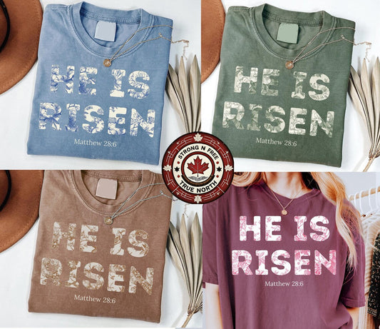 DTF Transfer He Is Risen Floral Faith Design Matthew 28:6 Christian