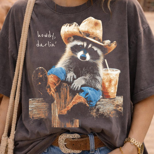 DTF Transfer Howdy Darlin’ Raccoon Cowboy Western Vintage