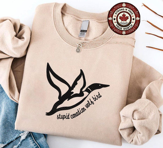Embroidered Stupid Canadian Wolf Bird Crewneck
