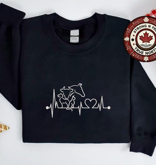 Embroidered Horse Heart Line Art Western Crewneck