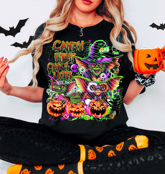 DTF Transfer Candy First Chaos Later Gremlinss Halloween Shirt
