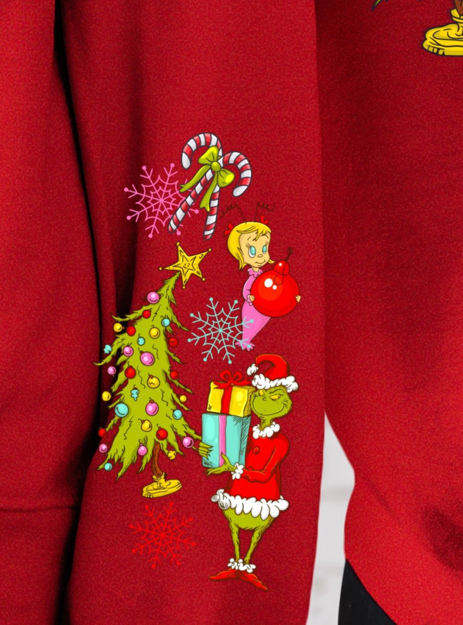 Sweatshirt Hoodie Or T-Shirt  Christmas Grinchy Lucy W/ Sleeve Print