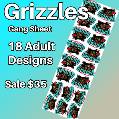 Throwback Basketball  Gang Sheet 18 Adult Designs Premade