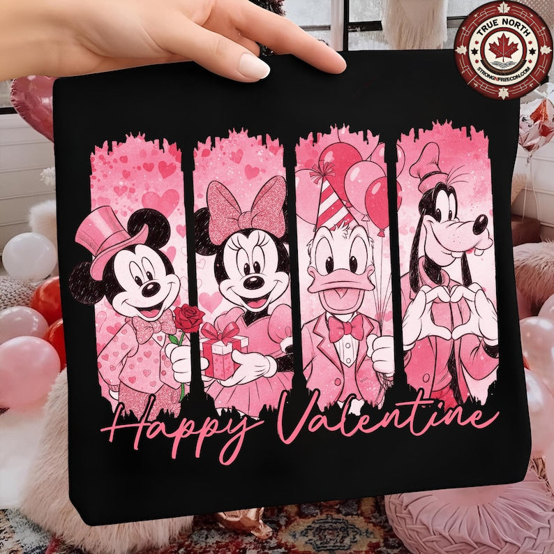 DTF Transfer – Cute Cartoon Mouse  Valentine Friends in Pink