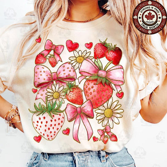 DTF Transfer Strawberry Bow Floral Cute Summer