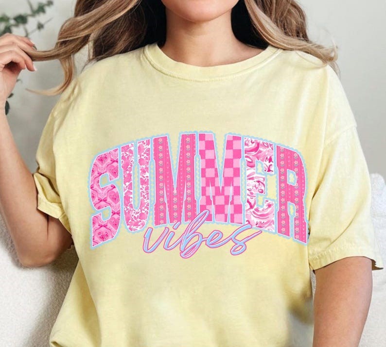 DTF Transfer Summer Vibes Pink Patchwork Aesthetic