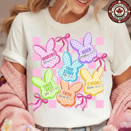 DTF Transfer Christian Easter Bunny Faith Worthy Risen Scripture