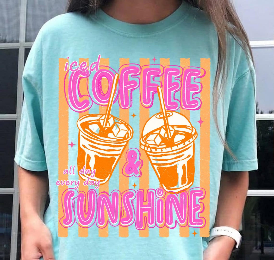 DTF Transfer Iced Coffee and Sunshine Retro Summer