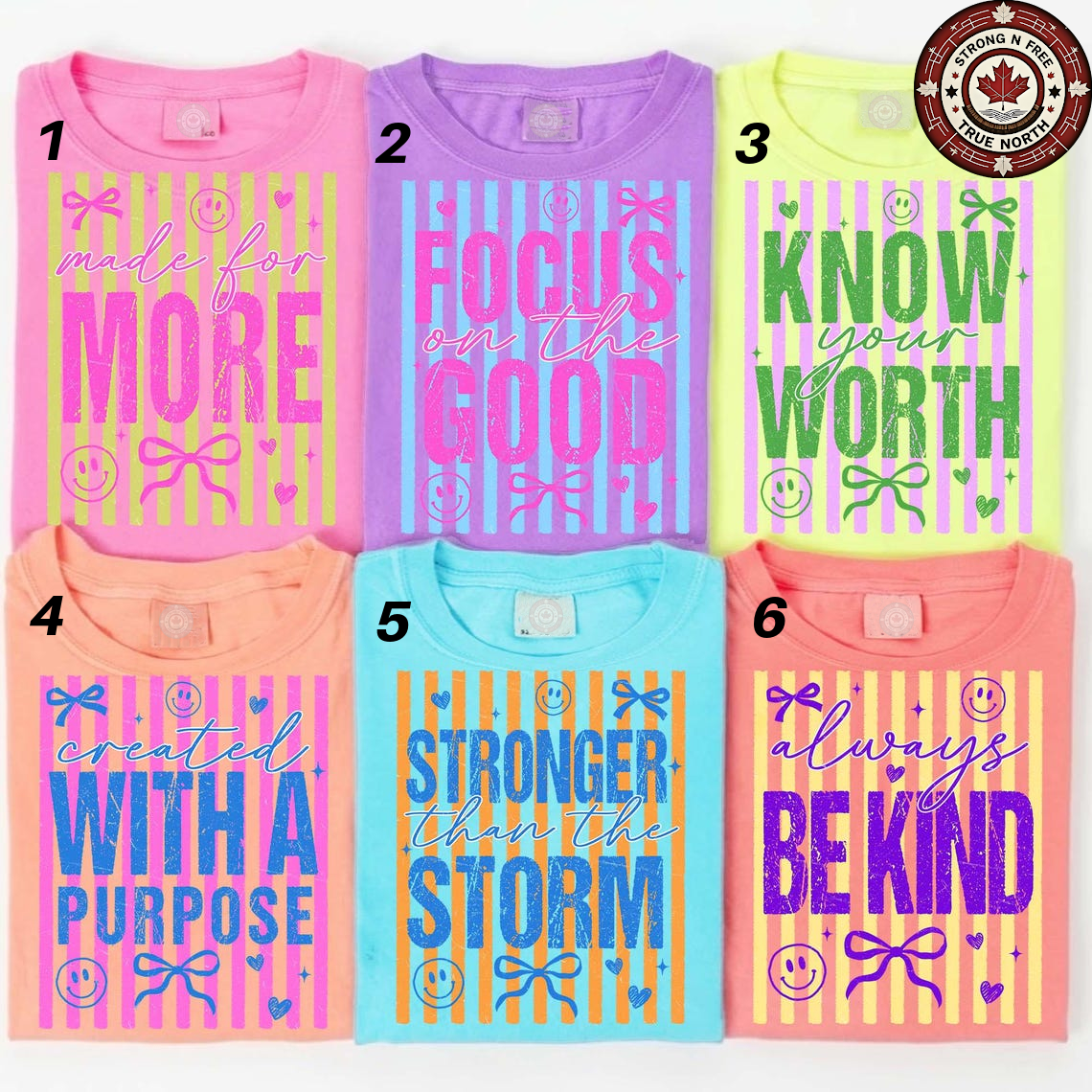 DTF Transfer Positive Affirmation Bundle Retro Stripe Designs Set of 6