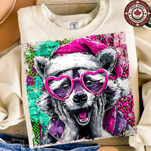 DTF Transfer Funky Christmas Raccoon Graphic