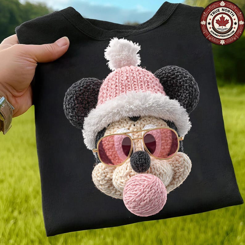 DTF Transfer Cool Mouse Pink Santa Hat