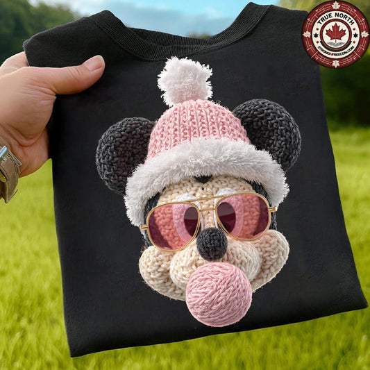 DTF Transfer Cool Mouse Pink Santa Hat