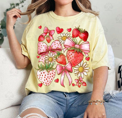 DTF Transfer Strawberry Bow Floral Cute Summer