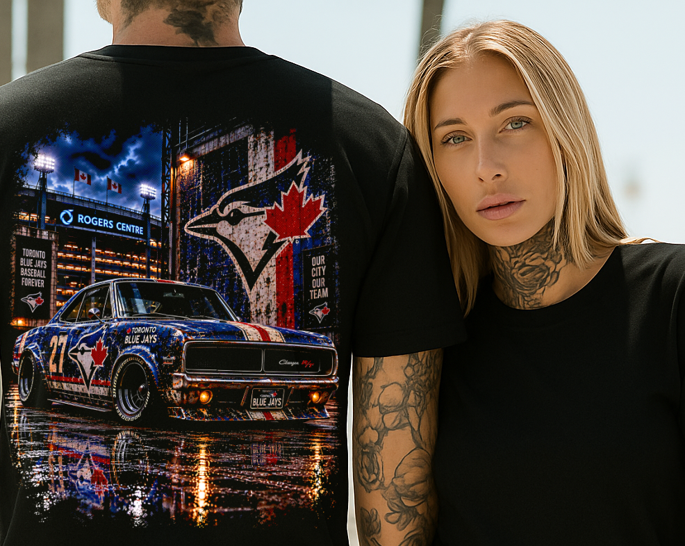 Printed Halftone - Toronto Blue Jays Dodge Charger R/T - On Darks Only