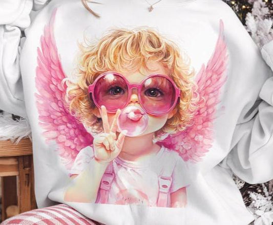 Sweatshirt Crew Hoodie Or T-Shirt  Happy Valentines Angle With Bubble Gum Glasses