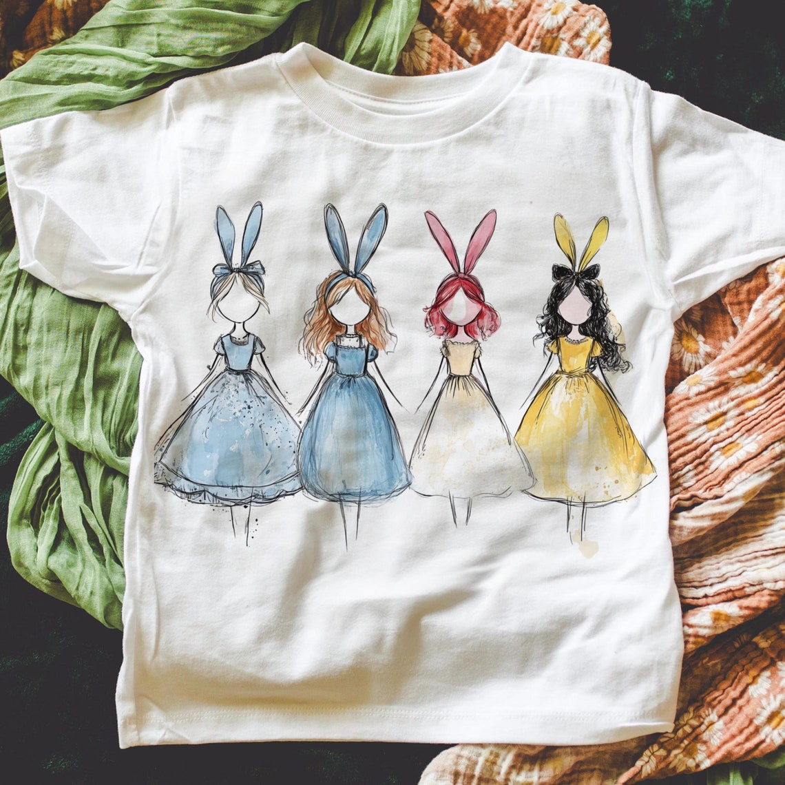 DTF Transfer Easter Bunny Princesses Watercolor Pastel Design