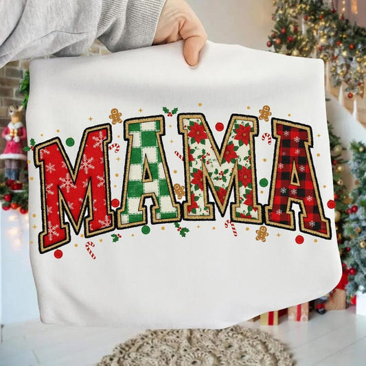 DTF Transfer MAMA Christmas Patchwork Letters – Holiday