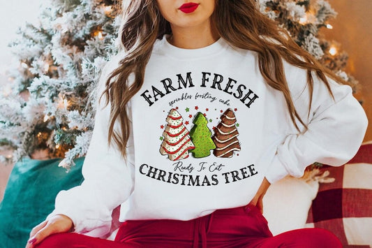 DTF Transfer Farm Fresh Christmas Tree Cake Holiday Design