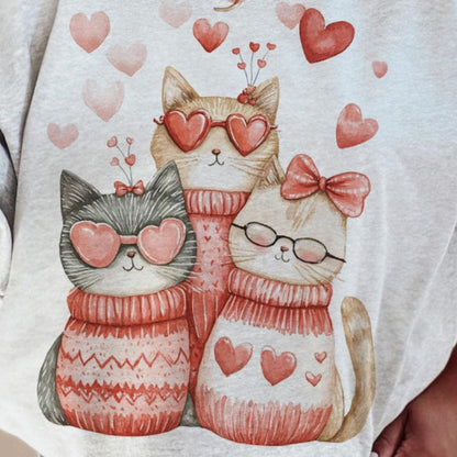 DTF Transfer Valentine’s Cozy Cats – Heart Sweater Design