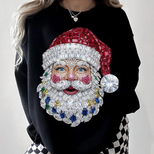 DTF Transfer – Sparkle Santa Face Rhinestone Look Christmas Design