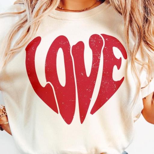 Sweatshirt Hoodie Crewneck T-Shirt  Happy Valentines Love Rustic Heart Design