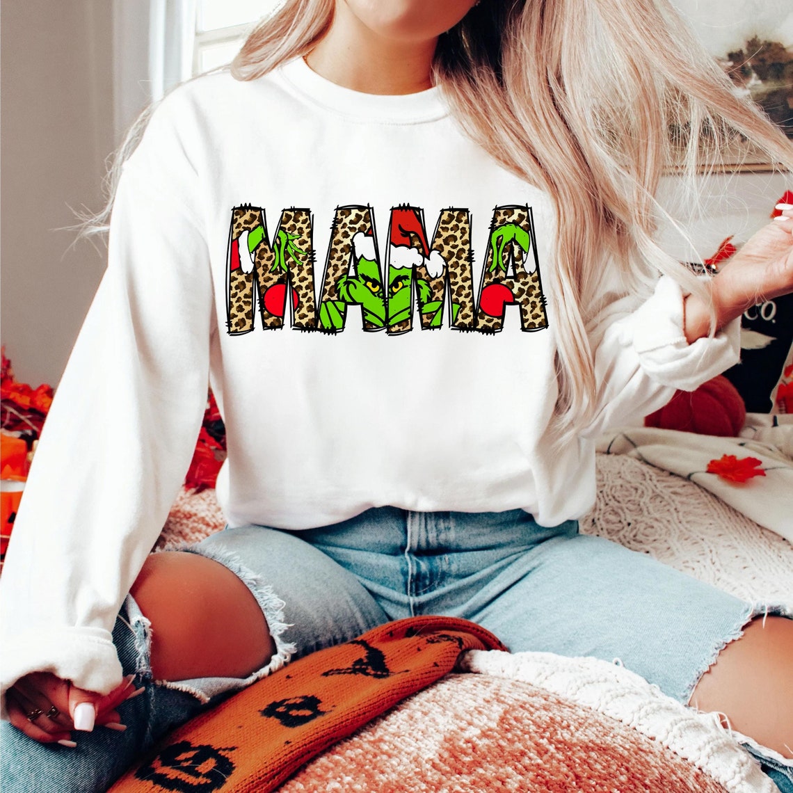 Sweatshirt Crew Neck Hoodie Or T-Shirt Christmas  Mama Leopard Print