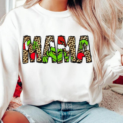 Sweatshirt Crew Neck Hoodie Or T-Shirt Christmas  Mama Leopard Print