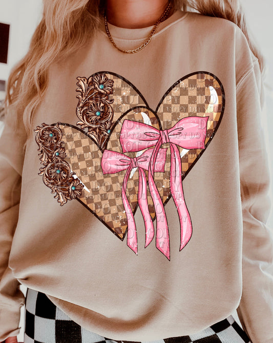 DTF Transfer Country Heart Boho Pink Bow