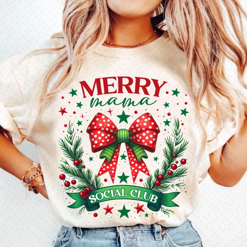 Coquette Christmas – Merry Mama – Trendy Santa DTF transfer