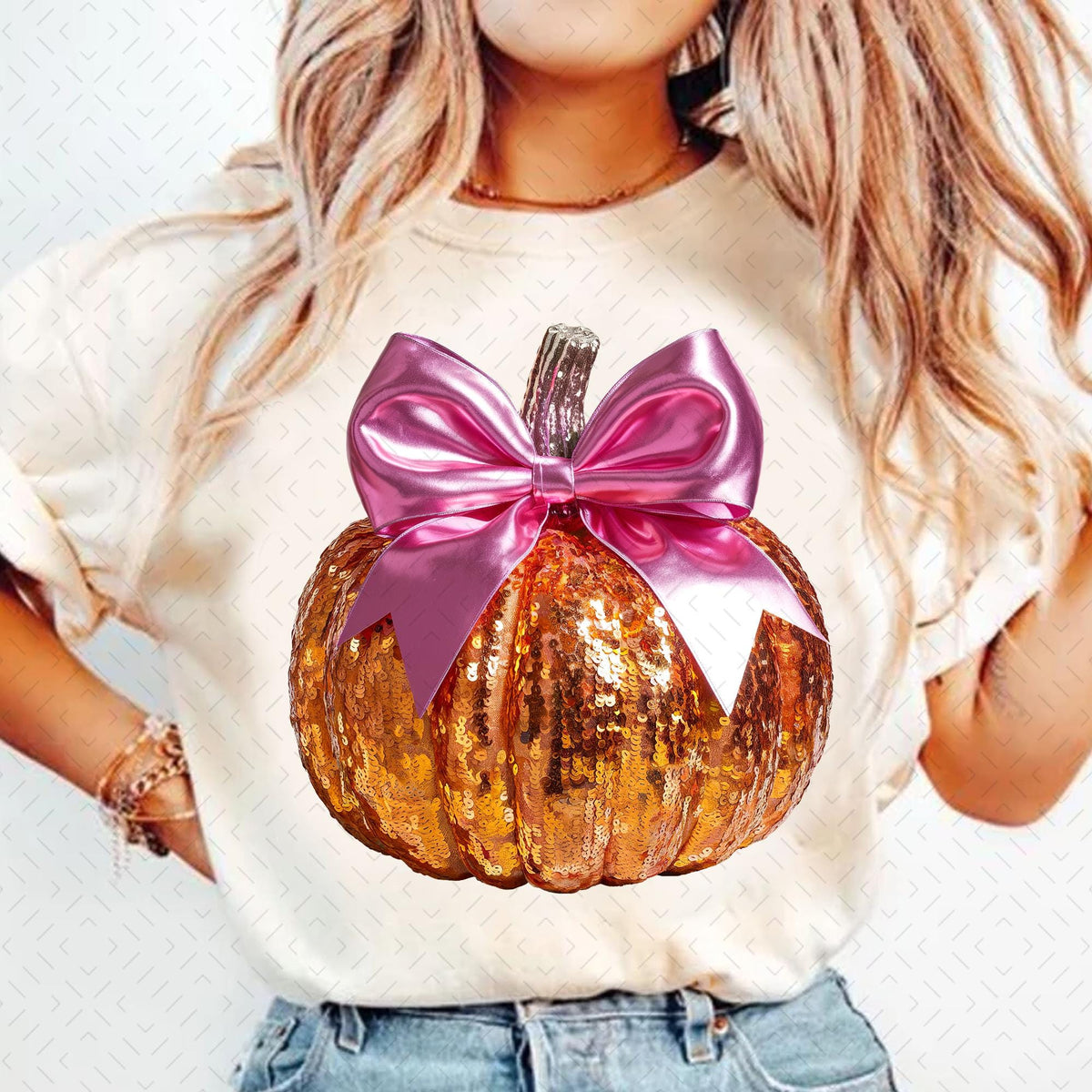 Spooky Mama – Pink Coquette Bow and Disco Pumpkin DTF Transfer