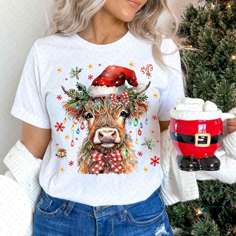 Coquette Christmas Highland Cow – Western Christmas – Highland Cow DTF transfer
