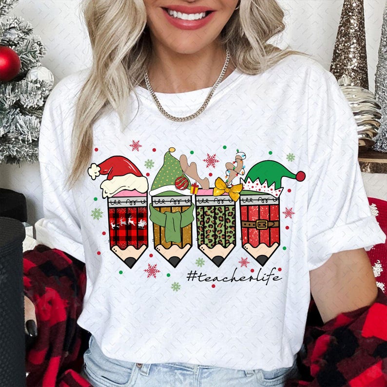 Coquette Teacher Christmas – Pencil Christmas – Coquette Christmas DTF transfer