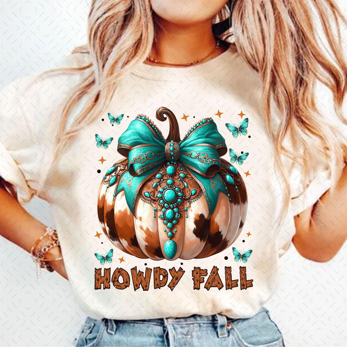 Howdy Fall Western Pumpkin – Fall Cowhide Pumpkin DTF Transfer