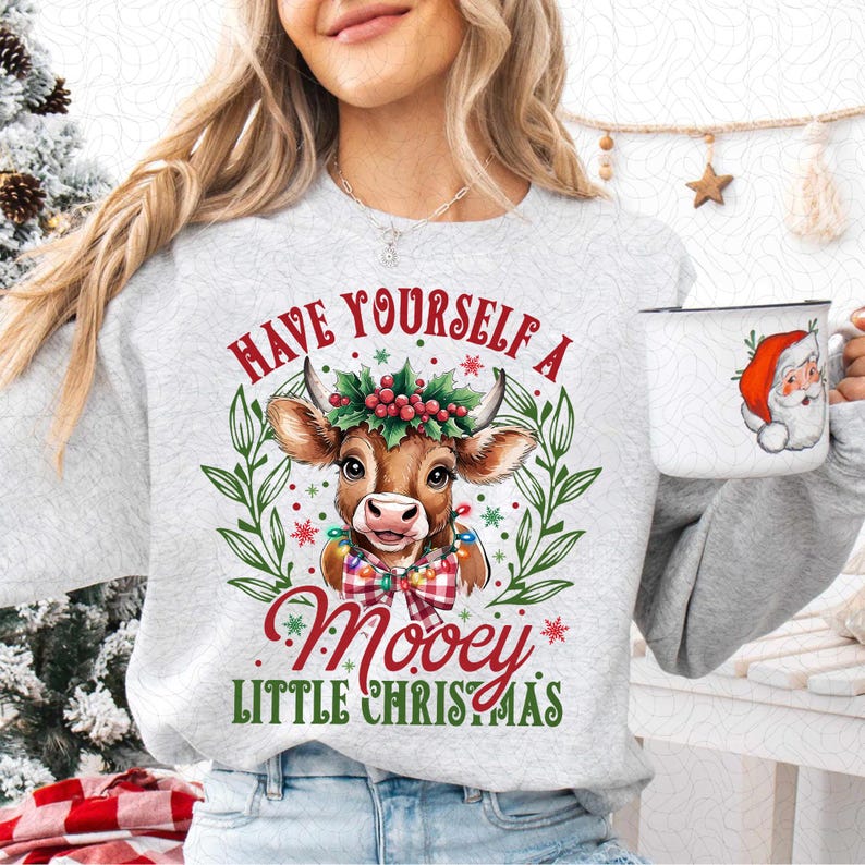 Highland Cow Christmas – Western Christmas – Girly Coquette Holiday Design DTF transfer