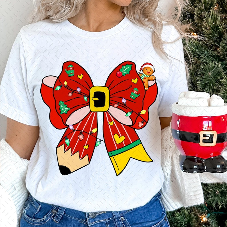 Christmas Teacher – Teacher Coquette Christmas – Teaching is a work of heart DTF transfer