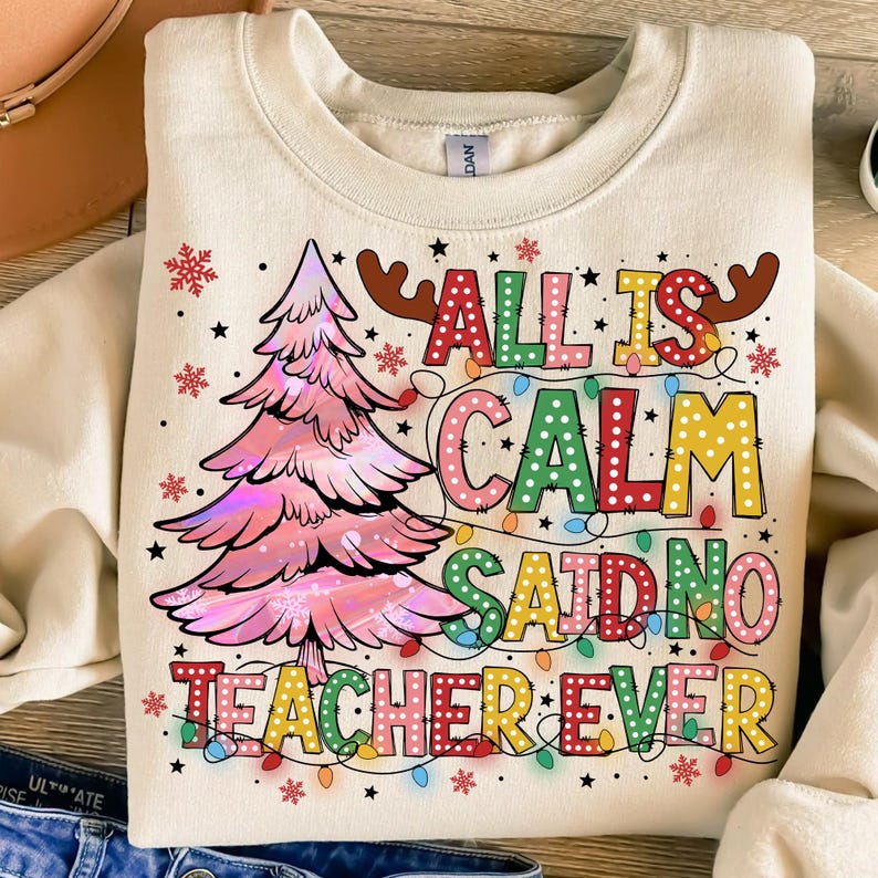 Christmas Teacher – Teacher Coquette Christmas – Iridescent Christmas Tree DTF transfer