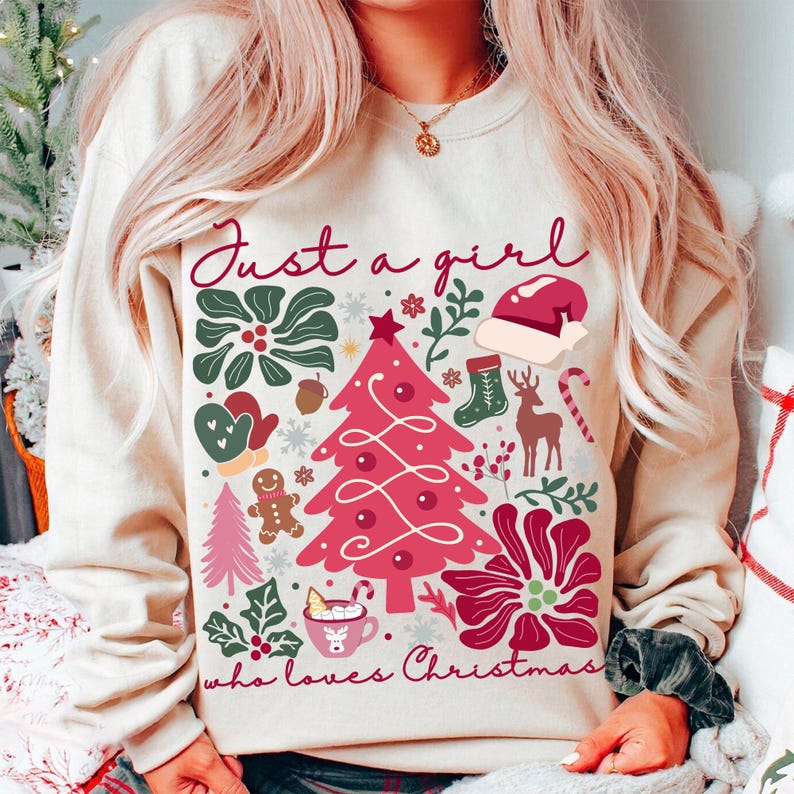 Boho Floral Christmas – Pink Christmas Hand Drawn – Boho Christmas DTF transfer