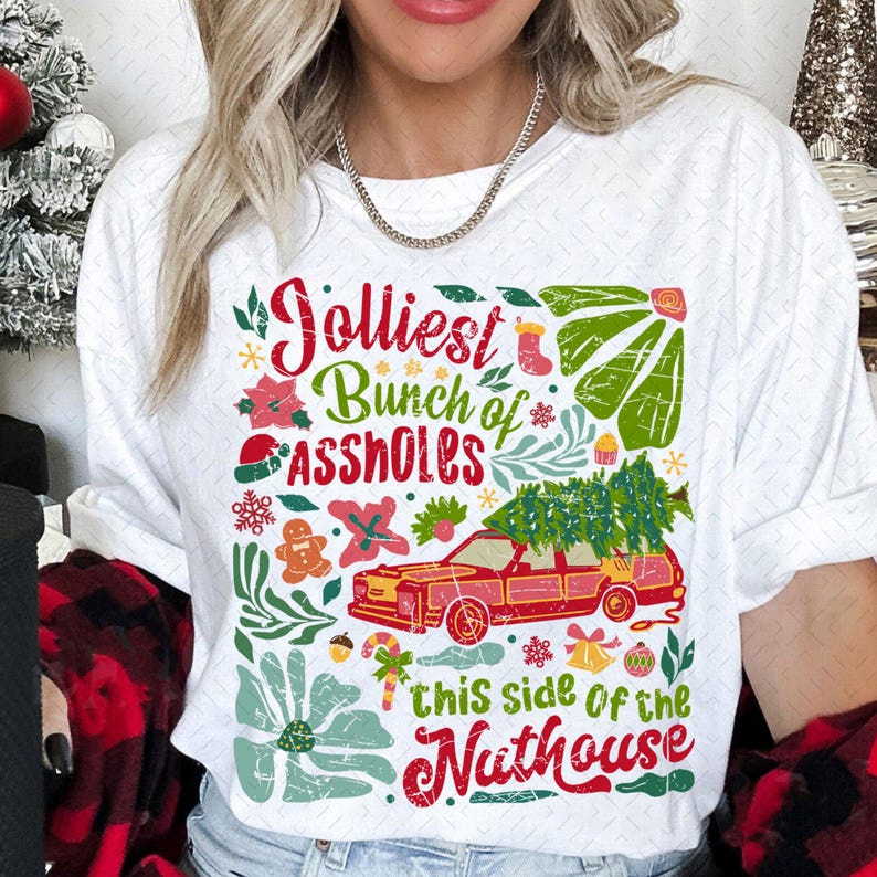 Jolliest Bunch Of Funny Christmas – Boho Floral Christmas – Nuthouse Christmas Hand DTF transfer