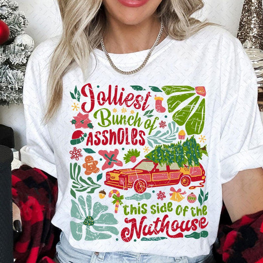 Jolliest Bunch Of Funny Christmas – Boho Floral Christmas – Nuthouse Christmas Hand