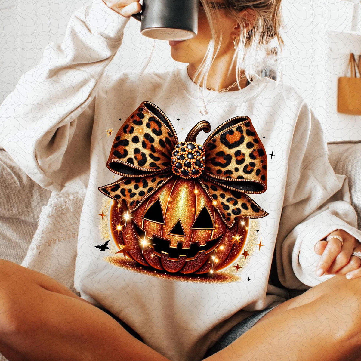 Sparkly Pumpkin – Leopard Coquette Bow Pumpkin DTF Transfer