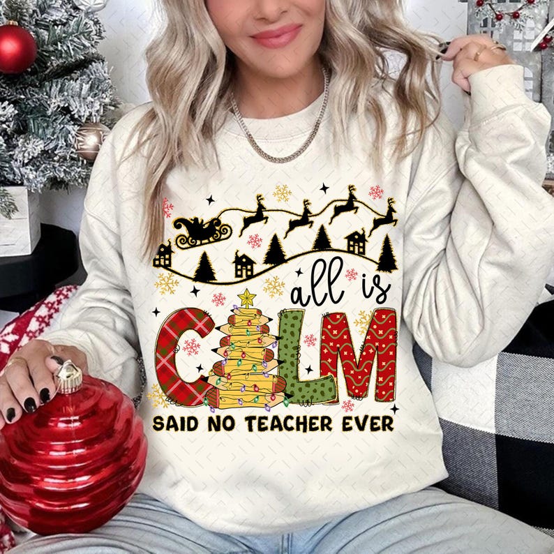 Coquette Glitter Teacher Christmas Tree Bow – Teacher Christmas – All is Calm Said No DTF transfer