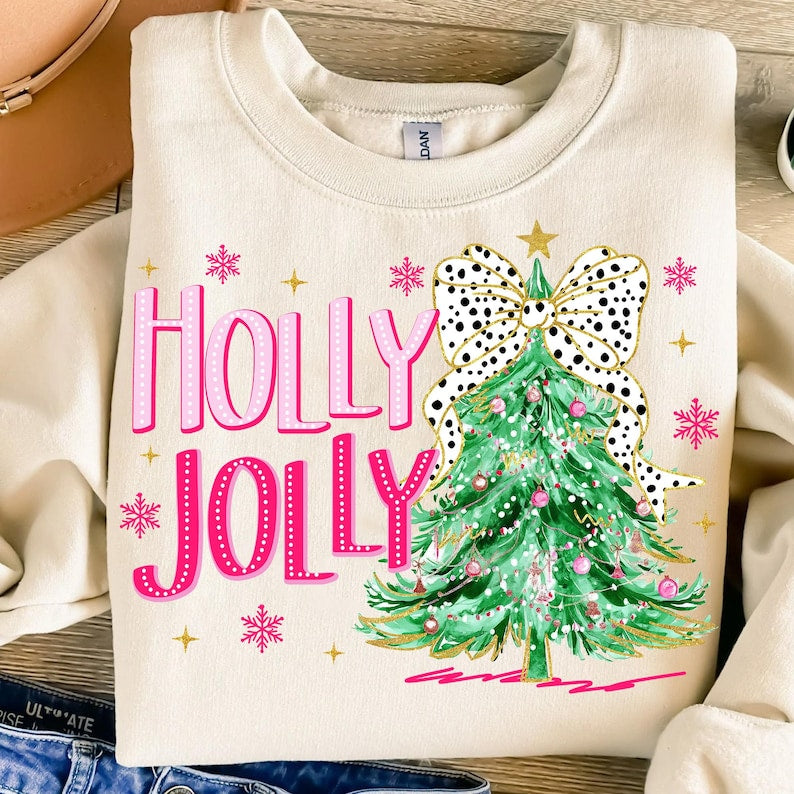 Christmas – Glitter Coquette Christmas Tree – Colorful Glitter Holly Jolly DTF transfer