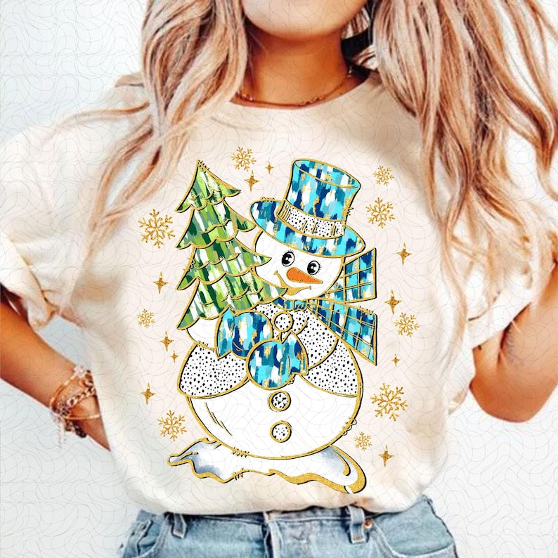 Colorful Glitter Christmas Snowman – Winter Snowman – Christmas Girly DTF transfer