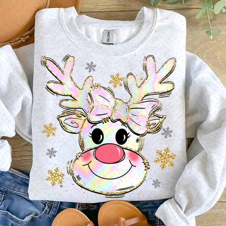 Coquette Christmas – Iridescent Reindeer Christmas – Iridescent Christmas DTF transfer