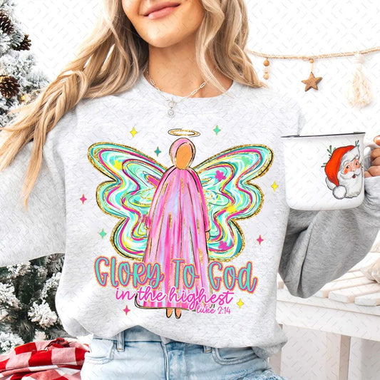 Glory to God – Christmas – Glitter Pink Angel God