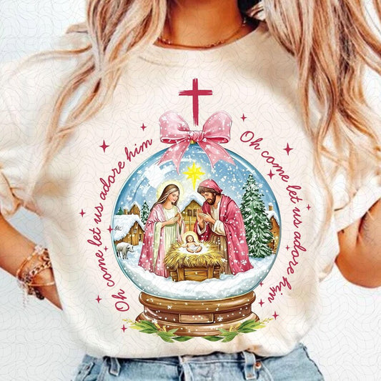 Oh Come Let Us Adore Him – Nativity Scene Snow Globe Xmas – Coquette Jesus Christmas