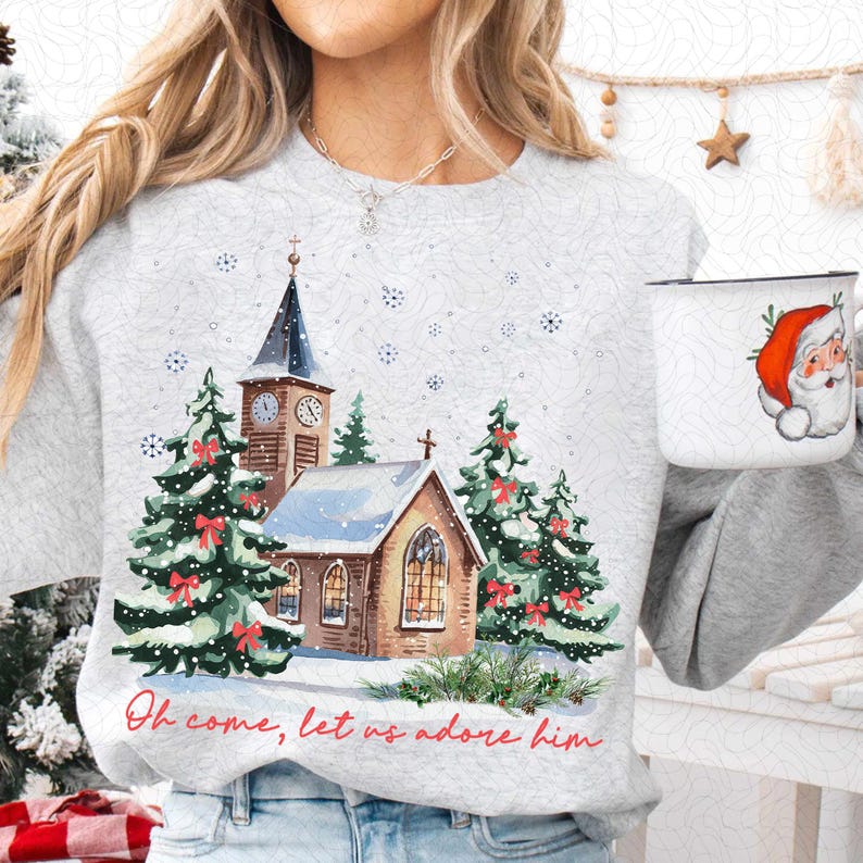 Oh Come Let Us Adore Him – Jesus Christmas – Coquette Christmas Tree DTF transfer