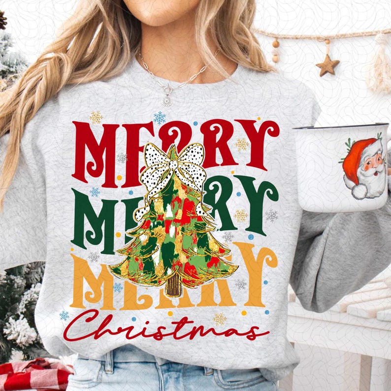 Colorful Coquette Glitter Christmas Tree – Merry Christmas Tree Design – Bright Color DTF transfer