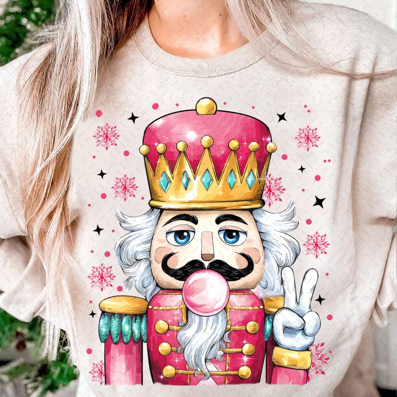 Pink Nutcracker Blowing Bubble – Funny Nutcracker With Sunglasses Xmas – Vintage Merry DTF transfer